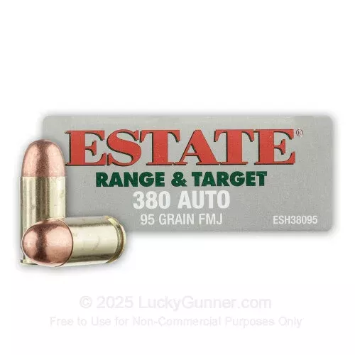 380 Auto – 95 Grain FMJ – Estate Cartridge – 50 Rounds