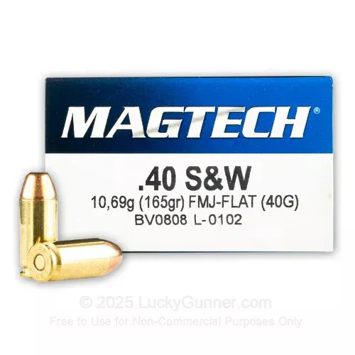 40 S&W – 165 Grain FMJ – Flat Nose – Magtech – 50 Rounds