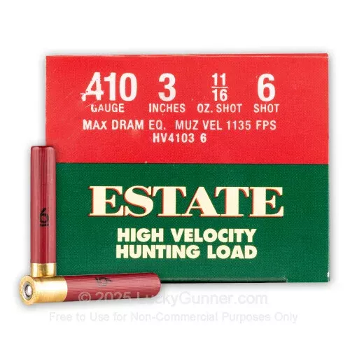 410 Bore – 3″ 11/16 oz. #6 Shot – Estate HV Hunting – 25 Rounds