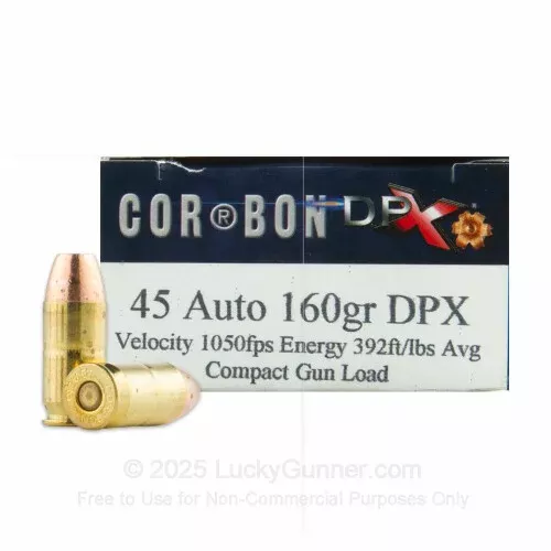 45 ACP – 160 Grain SCHP – Corbon DPX – 20 rounds