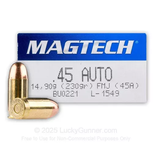 45 ACP – 230 Grain FMJ – Magtech – 1000 Rounds