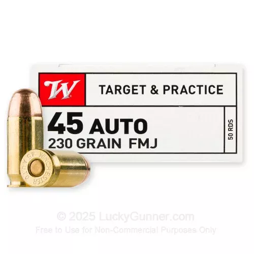 45 ACP – 230 Grain FMJ – Winchester USA – 50 Rounds