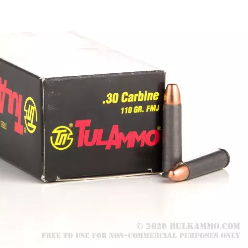 50 Rounds of .30 Carbine Ammo by Tula – 110gr FMJ