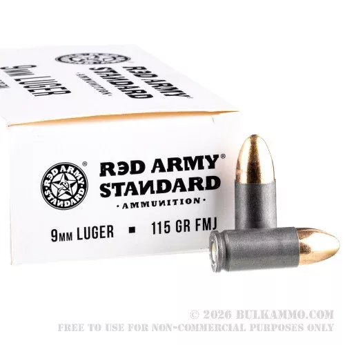 50 Rounds of 9mm Ammo by Red Army Standard – 115gr FMJ