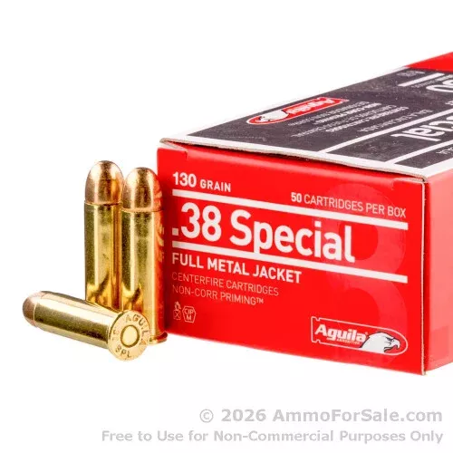 50 Rounds of Discount 130gr FMJ .38 Spl Ammo For Sale by Aguila