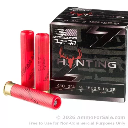 500 Rounds of Discount 1/4 ounce rifled slug .410 Ammo For Sale by Veteran Ammo