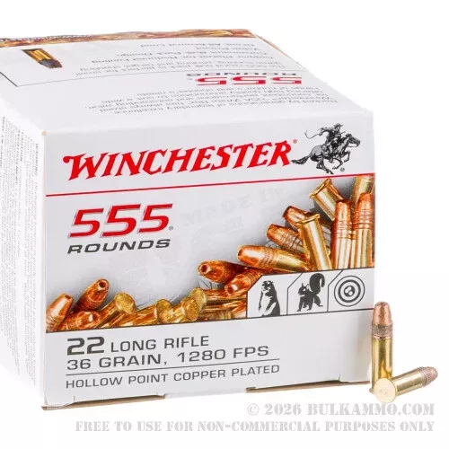 555 Rounds of .22 LR Ammo by Winchester – 36gr CPHP