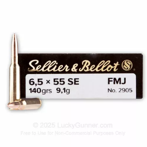 6.5x55mm Swedish – 140 gr FMJ – Sellier & Bellot – 20 Rounds