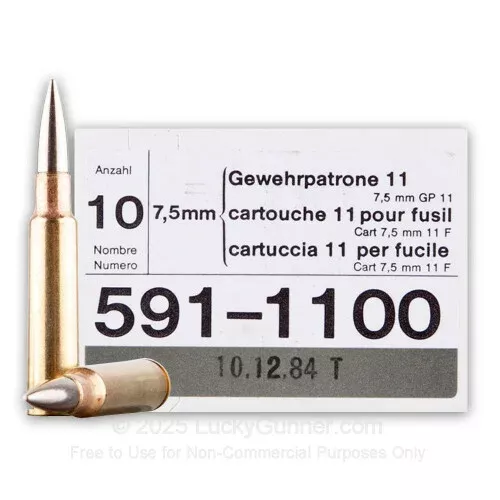 7.5×55 Swiss (Schmidt-Rubin) – 174 gr FMJBT- RUAG Munitions (Swiss Surplus) – 480 Rounds