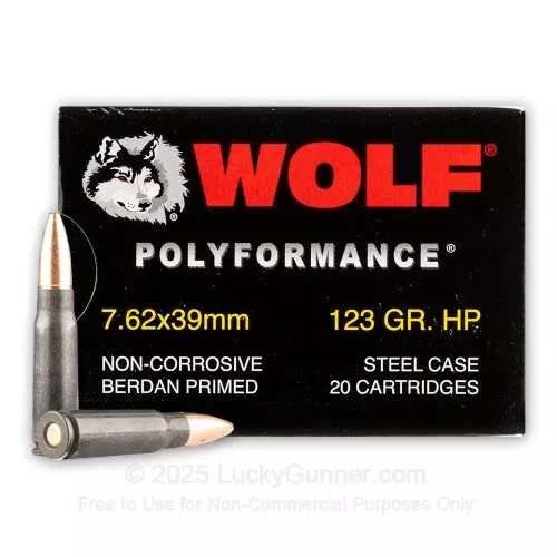 7.62×39 – 123 Grain HP – WOLF WPA Polyformance – 20 Rounds