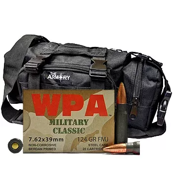 7.62×39 124gr FMJ Wolf WPA Military Classic Ammo – 200rds in The Armory Black Range Bag