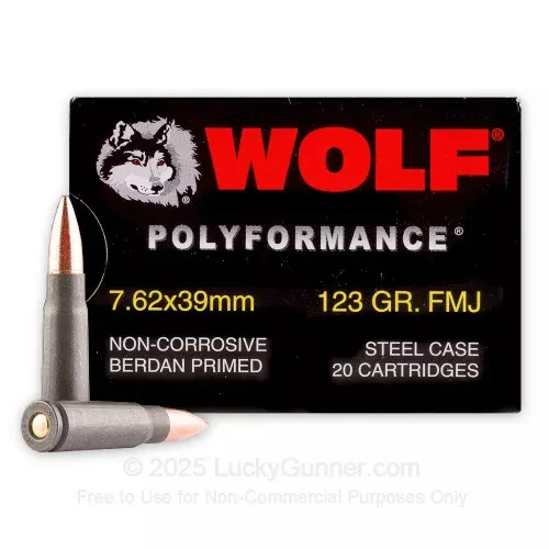 7.62x39mm – 123 Grain FMJ – WOLF WPA Polyformance – 20 Rounds