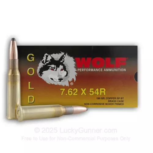 7.62x54r– 180 gr SPBT – Wolf Gold – 20 Rounds