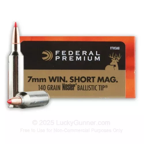 7mm Win Short Mag – 140 Grain Nosler Ballistic Tip – Federal Vital-Shok – 20 Rounds