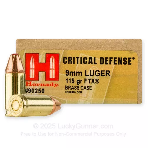 9mm – 115 Grain FTX – Hornady Critical Defense – 250 Rounds
