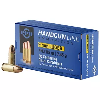 9mm Luger 115gr FMJ PPU Ammo Box (50 rds)