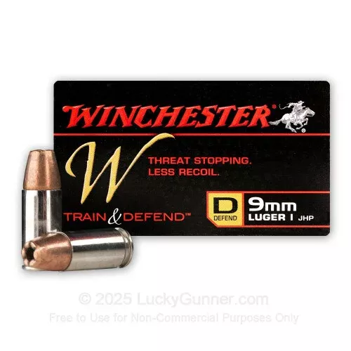 9mm Luger – 147 Grain JHP – Winchester W Train & Defend – 200 Rounds