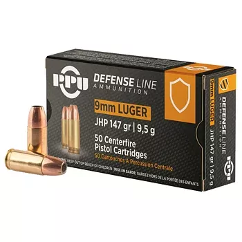 9mm Luger 147gr JHP PPU Ammo Box (50 rds)