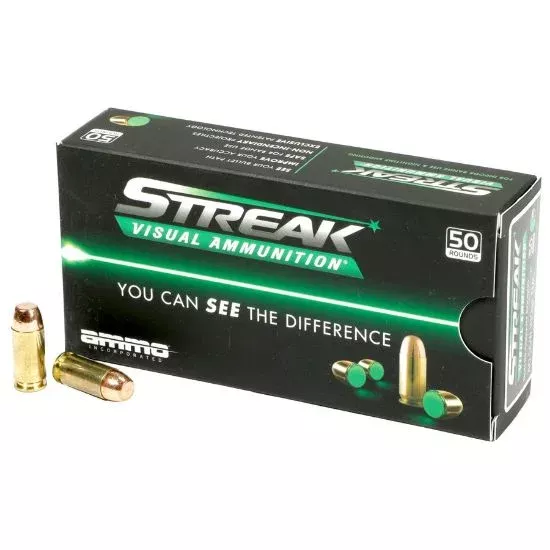 AMMO INC STREAK 40SW 180GR TMC, NON-INCENDIARY TRACER, GREEN, 50RD BOX