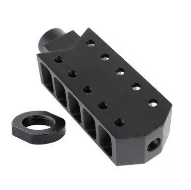 AR-15/.223/5.56 Barrett Style “Tanker” Extended Length Muzzle Brake with Jam Nut