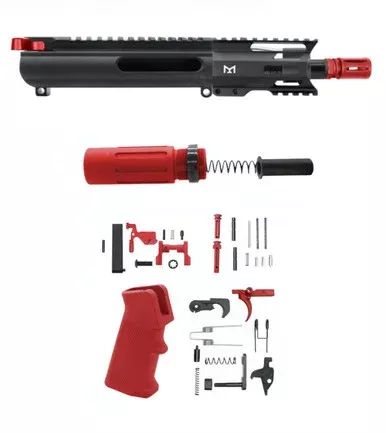 AR-15 5.56 NATO 5” SLICK SIDE PISTOL UPPER – FORGED UPPER W/ 3.5 SHORT BUFFER SYSTEM – LOWER PARTS KIT – CERAKOTE RED