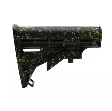 AR-15 Collapsible Standard Version Stock Body – Mil Spec – Base Black – Pattern – Gold – CERAKOTE SPLATTER