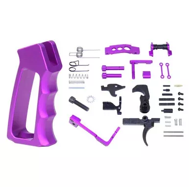 AR-15 Enhanced Lower Parts Kit W/ Upgrades & Gen 2 Skeletonized Aluminum Pistol Grip – Anodized Gold