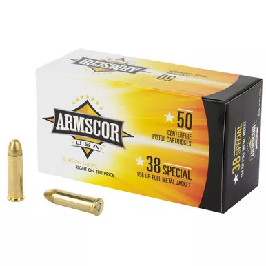 Armscor .38 Special Ammo 158 Grain Full Metal Jacket Box of 50