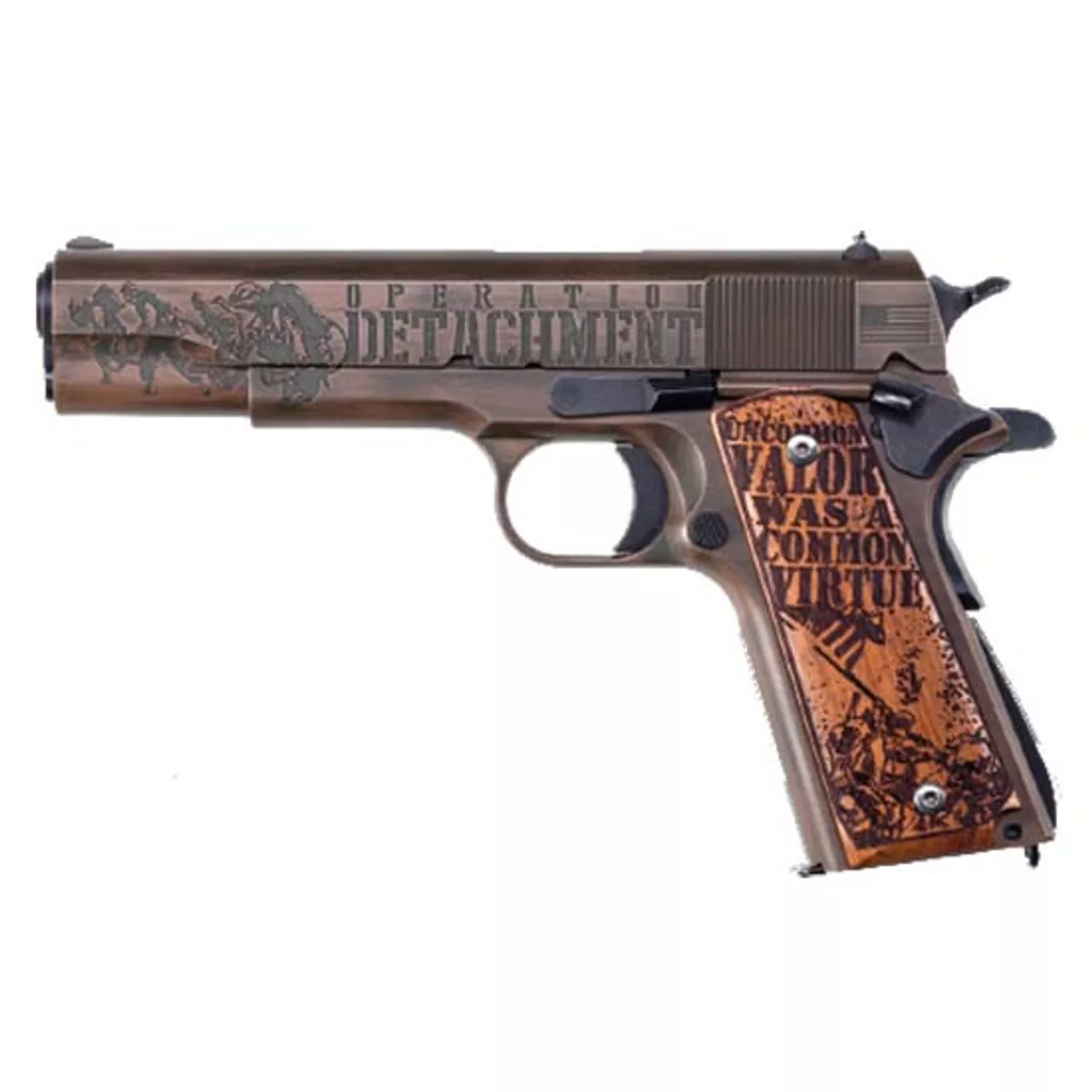 Auto Ordnance Iwo Jima Commemorative 1911 45 ACP, 5″ Barrel, Steel Frame, Olive Drab, Distressed Copper, Engraved, 7rd
