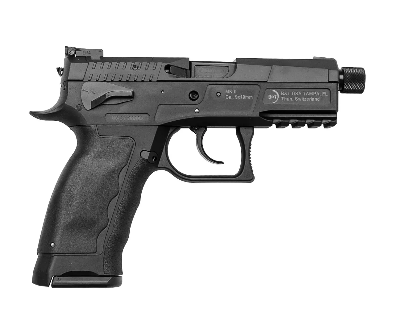 B&T MK-II 9mm, 4.3″ Threaded Barrel, Shield RMS Footprint, Black, 17rd