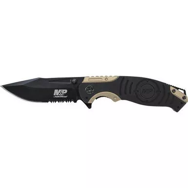 Battenfeld Knives M&P Liner Lock Pocket Knife 3.5" Drop Point 8Cr13MoV Stainless Steel Blade Aluminum Handle Black and Tan