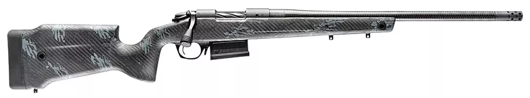 Bergara Rifles B14S752CF B-14 Crest 6.5 Creedmoor 5+1 20″ Sniper Gray Cerakote #5 Contour Threaded Barrel, Sniper Gray Cerakote Steel Receiver, Black & Gray Sponge Fixed Carbon Fiber Stock