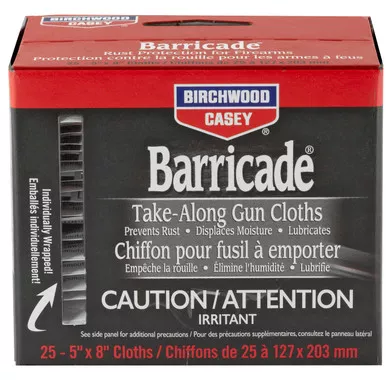 Birchwood Casey Barricade Rust Protection Take-Alongs Gun Cleaning Wipes 25PK