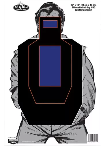 Birchwood Casey Dirty Bird Bad Guy IPSC Silhouette Target 12 x 18 Inch Black/Blue/White 100 Pack