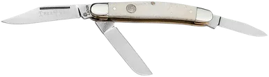 Boker 110854 Stockman Pocket Knife Medium Clip Point/Sheepsfoot/Spey Plain D2 Steel Blade White Bone Handle