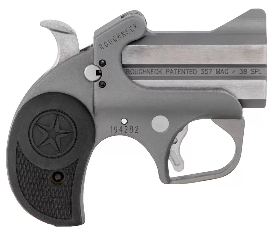 Bond Arms BARN Roughneck 38 Special/357 Mag 2 Shot 2.50″ Rough Matte Stainless Steel Barrel & Frame, Black Rubber Grips