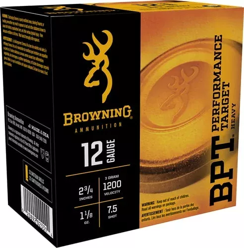 Browning Ammo B193621227 BPT Performance Target Heavy 12Gauge 2.75″ 1 1/8oz 7.5Shot 25 Per Box/10 Case