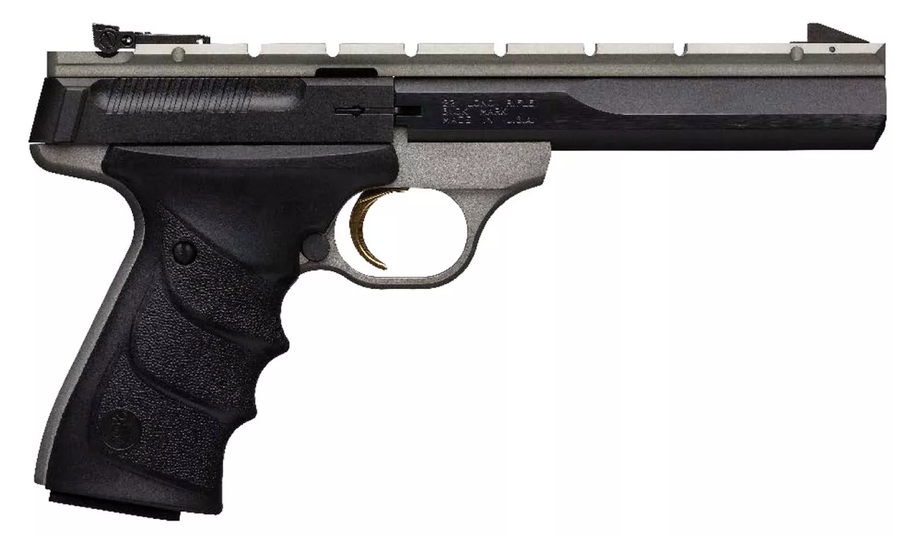 Browning Buck Mark .22 LR, 5.5″ Barrel, Black Ultragrip RX, Grey, 10rd
