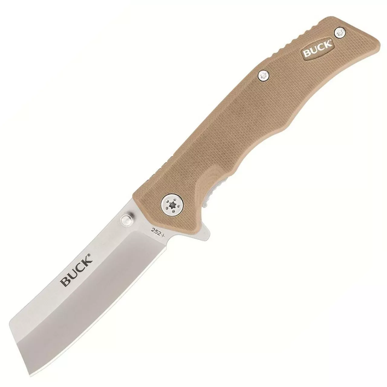 Buck Knifes 252 Trunk Folding 3.75″ Cleaver 7Cr17MoV Stainless Satin Blade G-10 Handle Tan