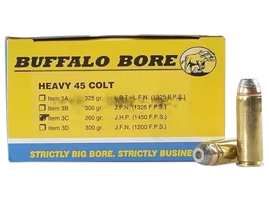 Buffalo Bore 45 Colt +P Ammo 260 Grain Jacketed Hollow Point Box of 20