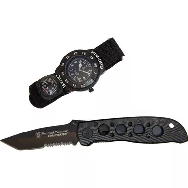 Caliber Gourmet Smith & Wesson Extreme Ops Knife and Watch Black
