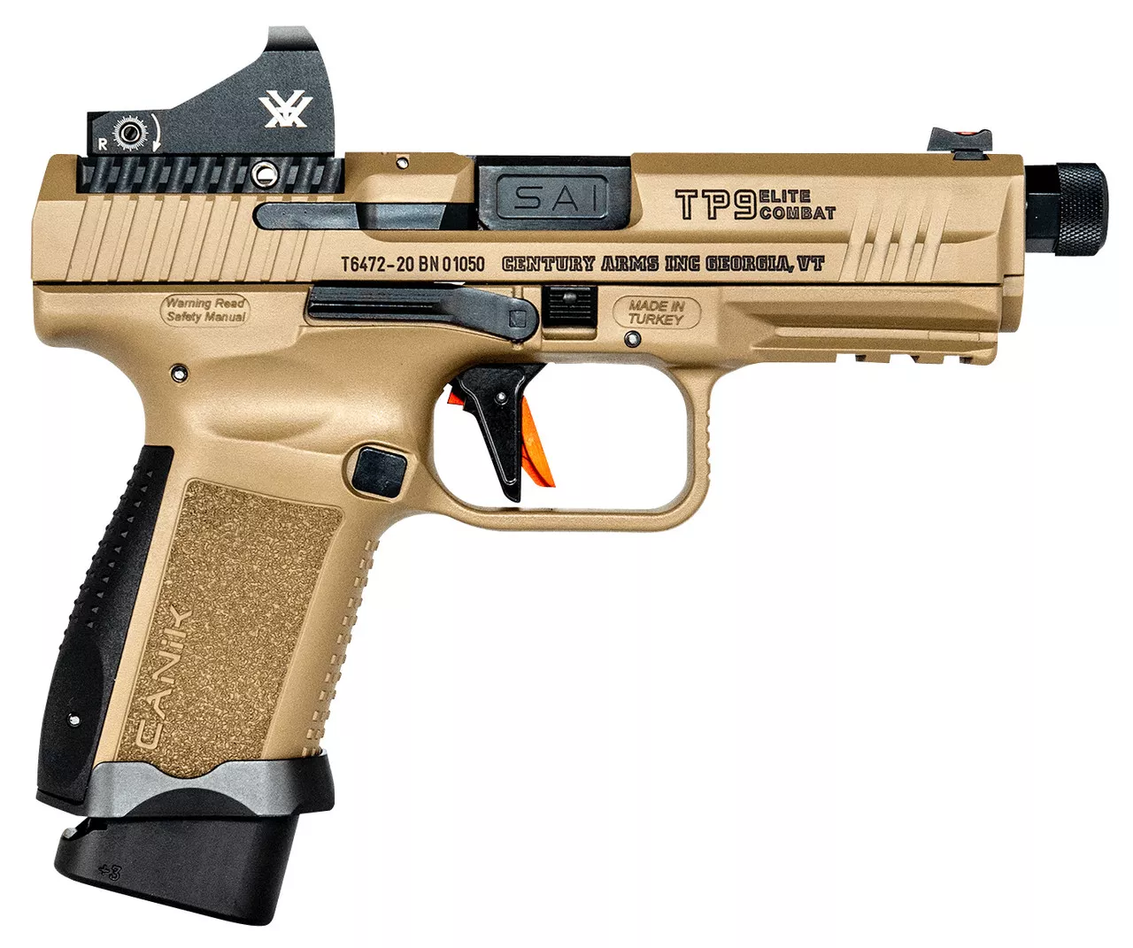 Canik TP9SF Combat 9mm, 4.7″ TB, Vortex Viper, Flat Dark Earth, 18rd
