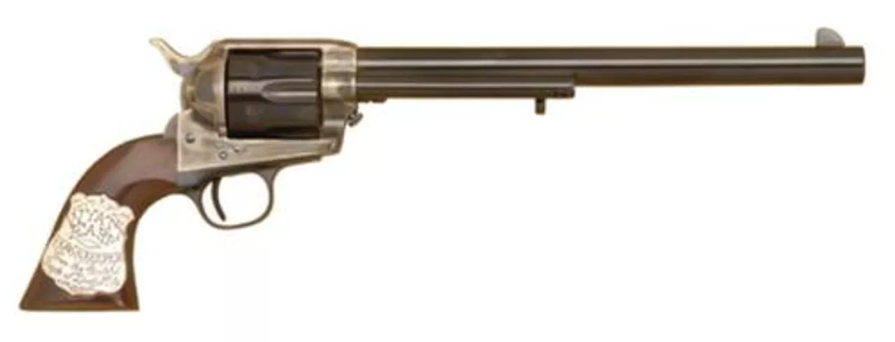Cimarron Wyatt Earp .45 Long Colt 10″ Barrel Sterling Silver Badge Inlaid Grip Blue