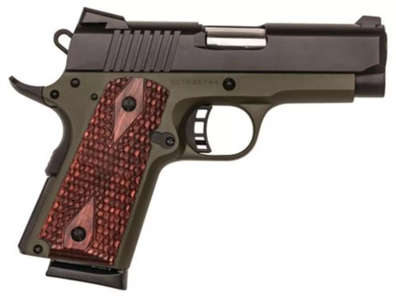 Citadel M-1911 Compact 45 ACP 3.5″ Bushingless Barrel Olive Drab Green Cerakote, Wood Grips 7rd Mag