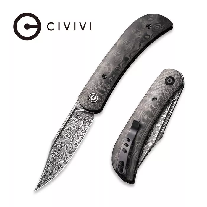 CIVIVI Appalachian Drifter II Front Flipper Knife Rose Carbon Fiber Handle With Twill Carbon Fiber Bolster (2.96″ Black Hand Rubbed Damascus) C 19010C-DS3 – Weapons Galore