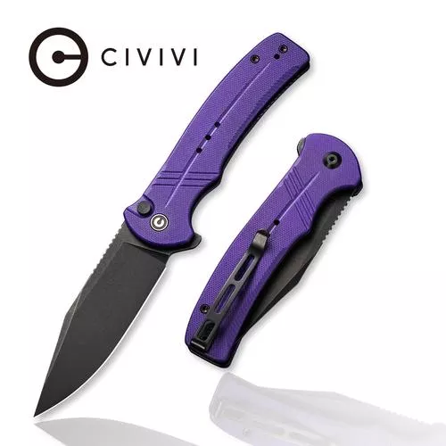 CIVIVI Cogent Pocket Knife with Button Lock and Flipper Opener Purple G10 handle (3.47″ Black Stonewashed 14C28N) C 20038D-2 – Weapons Galore
