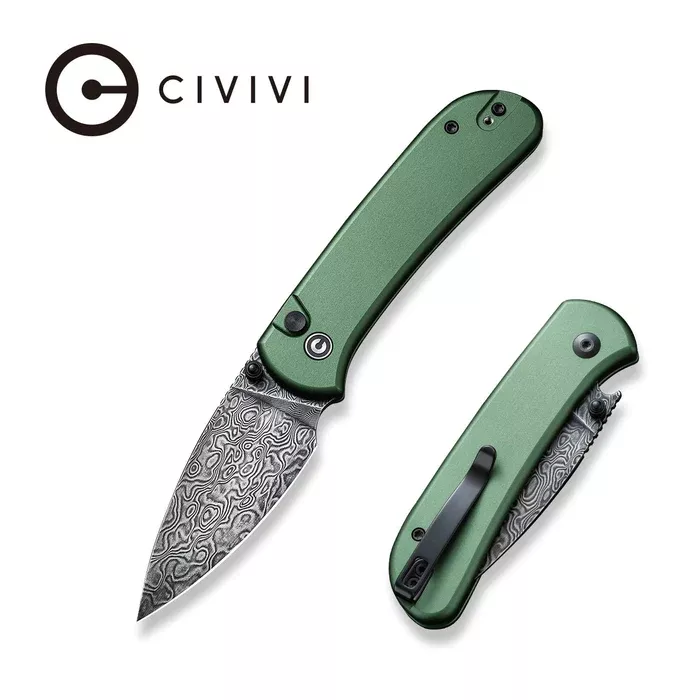 CIVIVI Qubit Button Lock Knife Aluminum Handle (2.98″ Damascus Blade) C22030E-DS1 – Weapons Galore