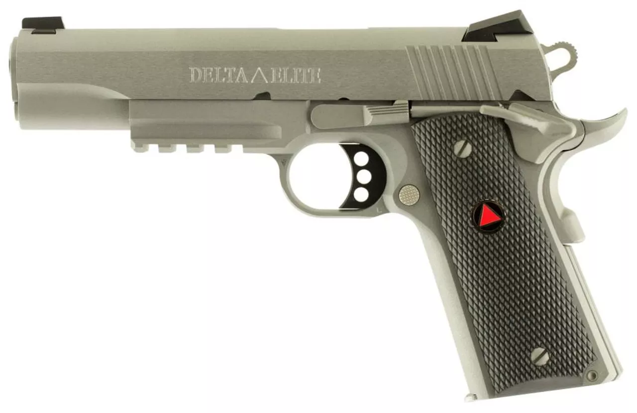 Colt Government Delta Elite Rail 10mm 5″ Barrel SS Brushed Finish Novak Sights 8rd Mag