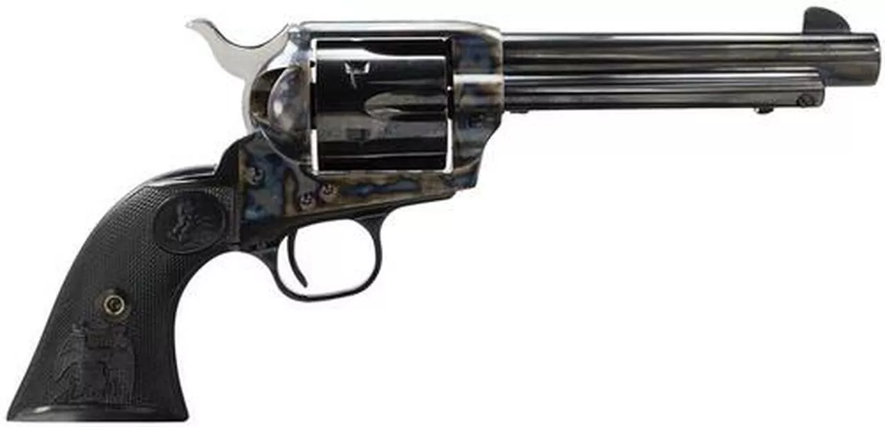 Colt Single Action Army .45 Colt, 5.5″ Barrel, Case Hardened, Blue Finish, Black Grips, 6rd