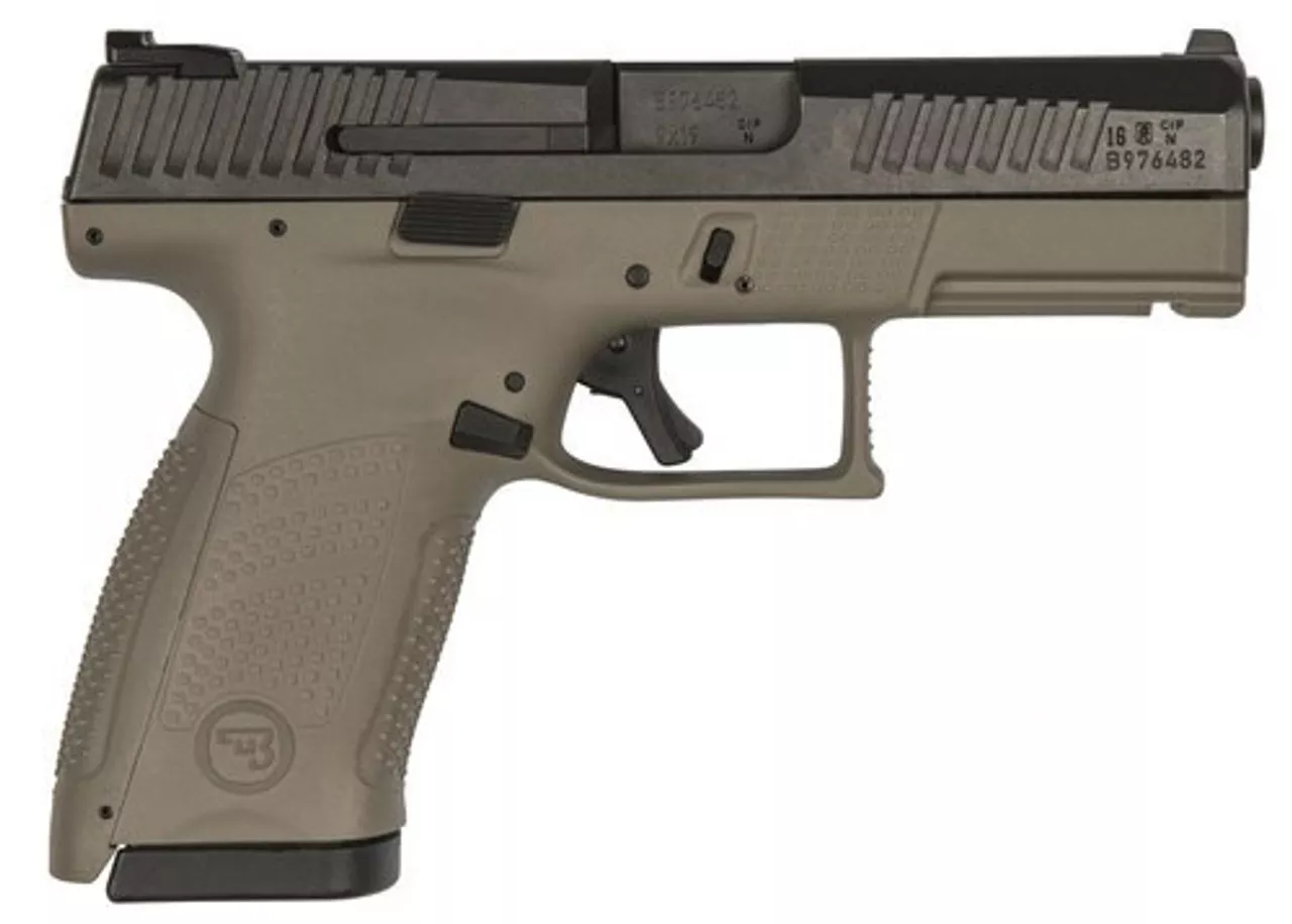 CZ P-10 Compact, 9mm, 4″ Barrel, 10rd, Flat Dark Earth Grip, Black Slide